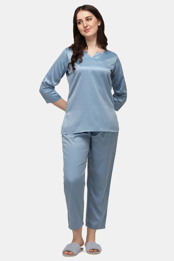 Buy Smarty Pants Satin Pyjama Set Slate Blue at Rs.1599 online